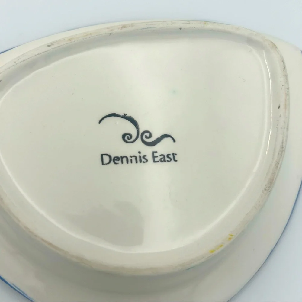 Dennis East HAND PAINTED Ceramic Sunglasses Divided Serving Dish 14” Blue Yellow